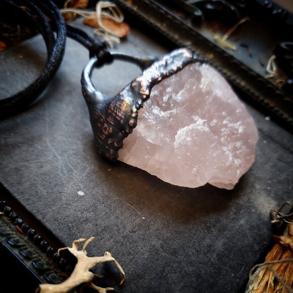 Rose Quartz Electroformed Necklace - Picture 5 of 7